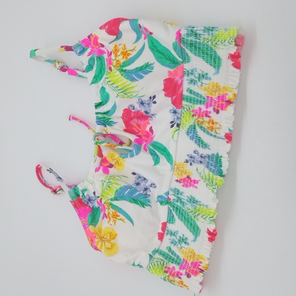Salt + Cove Retro Hibiscus Smocked Cami Bikini Top White L